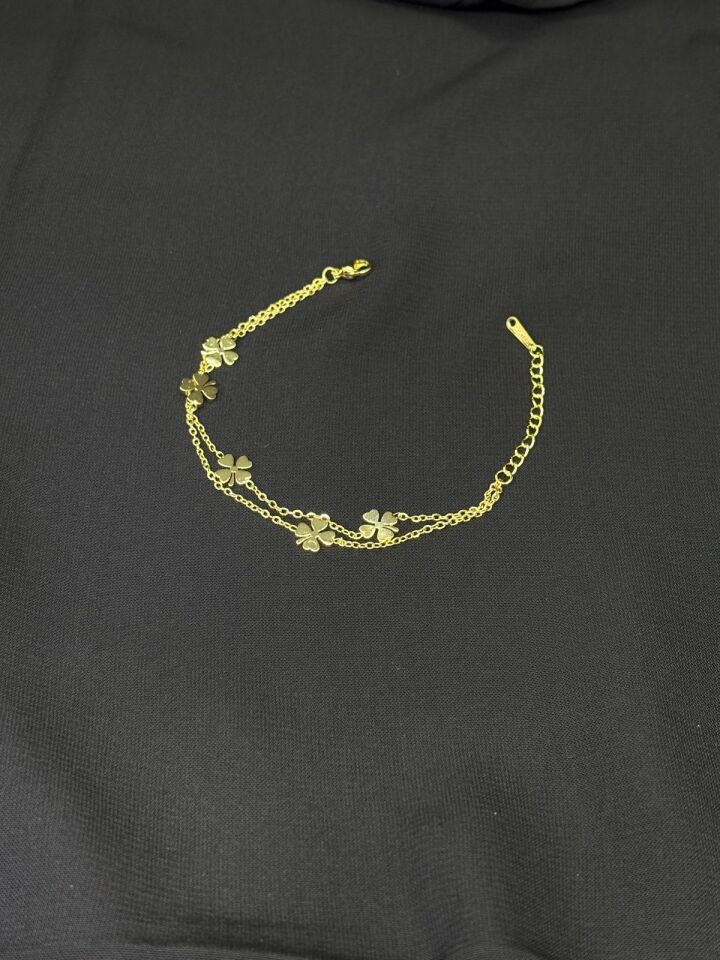 316L Çelik Gold Renk İkili Yonca Bileklik