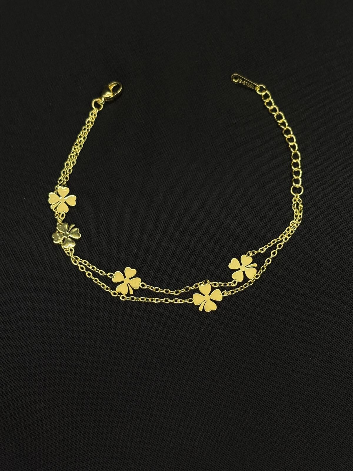 316L Çelik Gold Renk İkili Yonca Bileklik