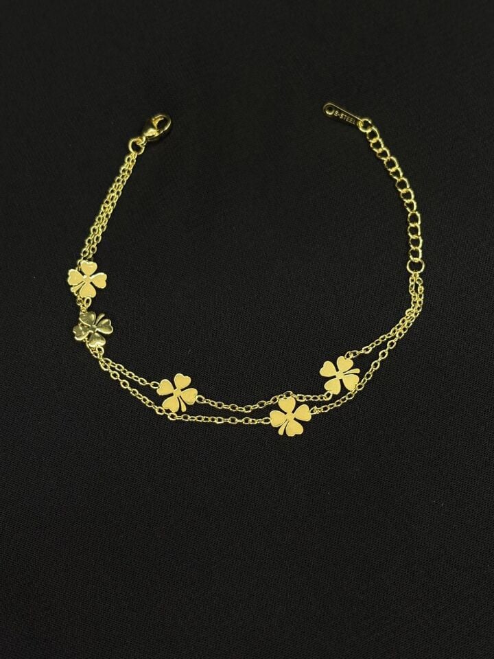 316L Çelik Gold Renk İkili Yonca Bileklik