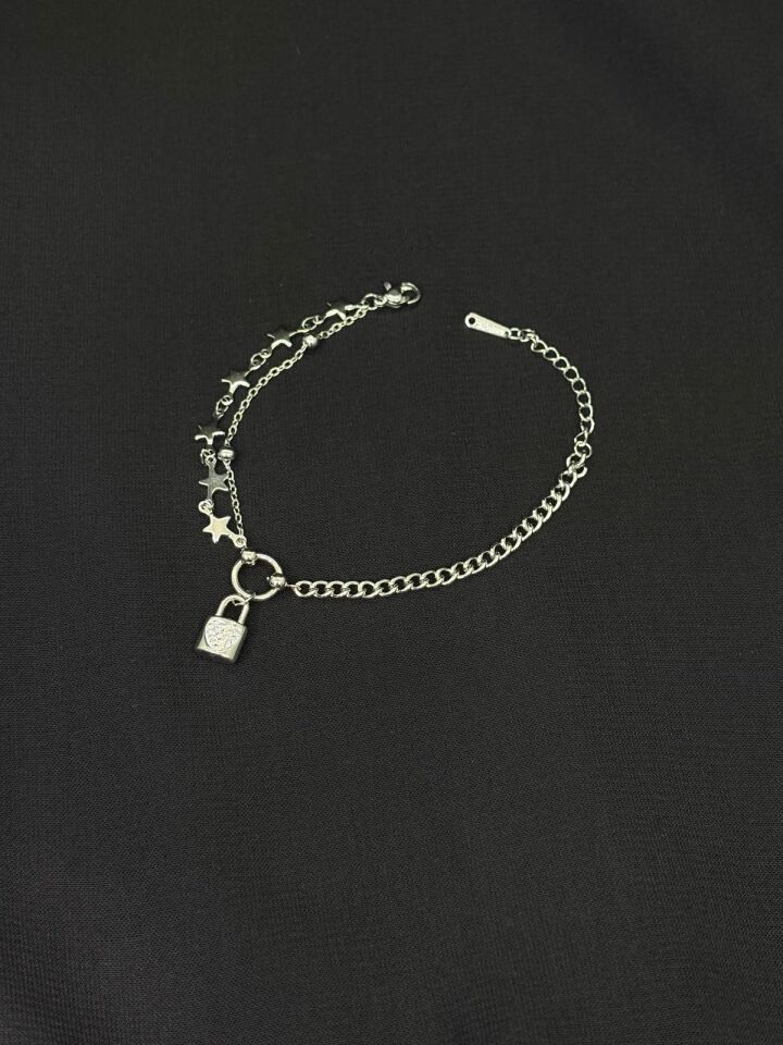 316L Çelik Gümüş Renk Kilit Yıldız Bileklik