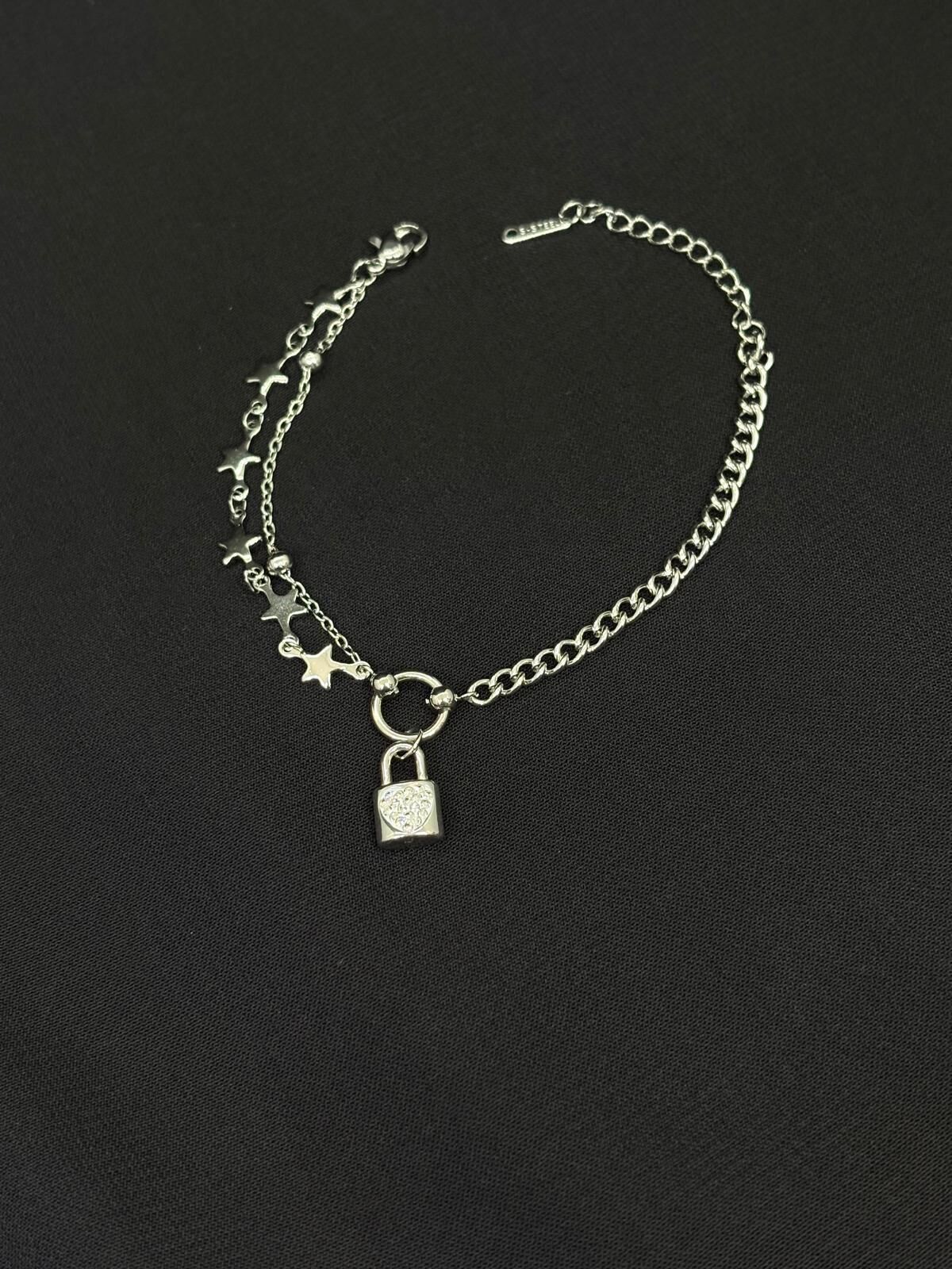 316L Çelik Gümüş Renk Kilit Yıldız Bileklik