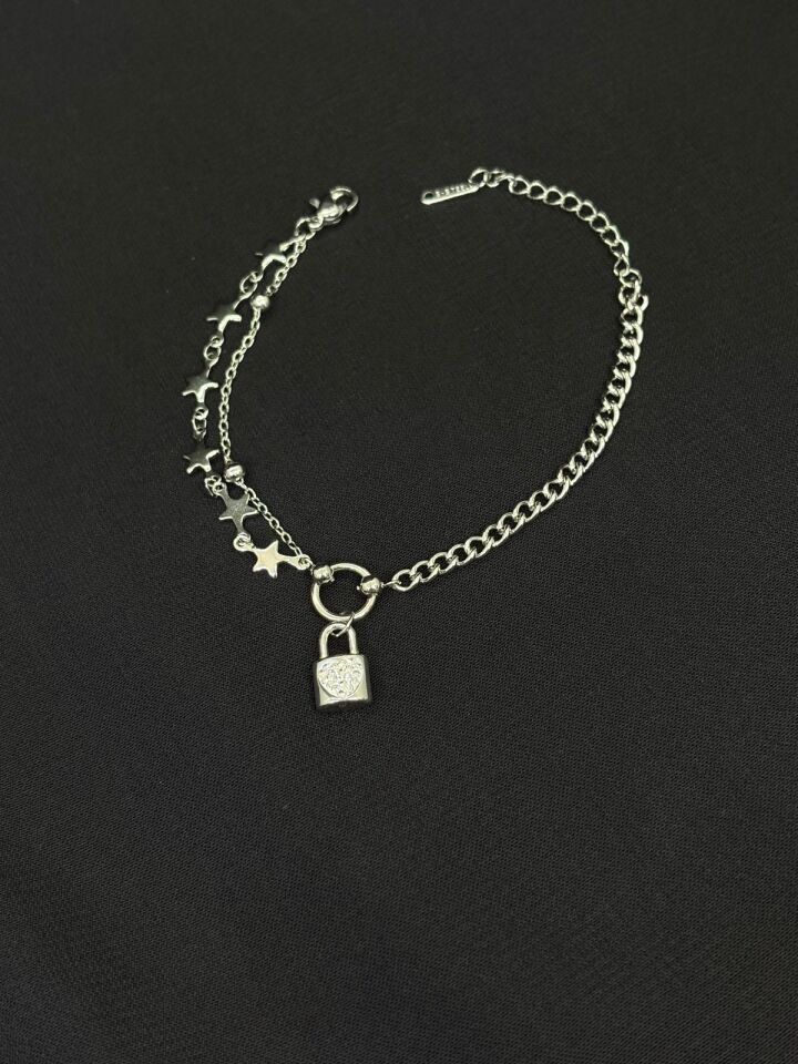 316L Çelik Gümüş Renk Kilit Yıldız Bileklik