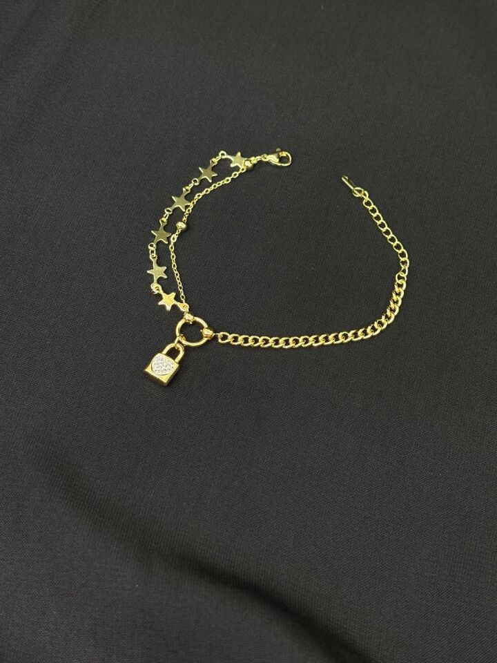 316L Çelik Gold Renk Kilit Yıldız Bileklik