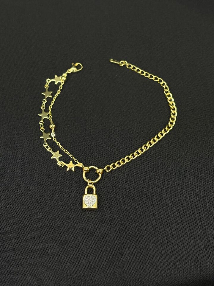 316L Çelik Gold Renk Kilit Yıldız Bileklik