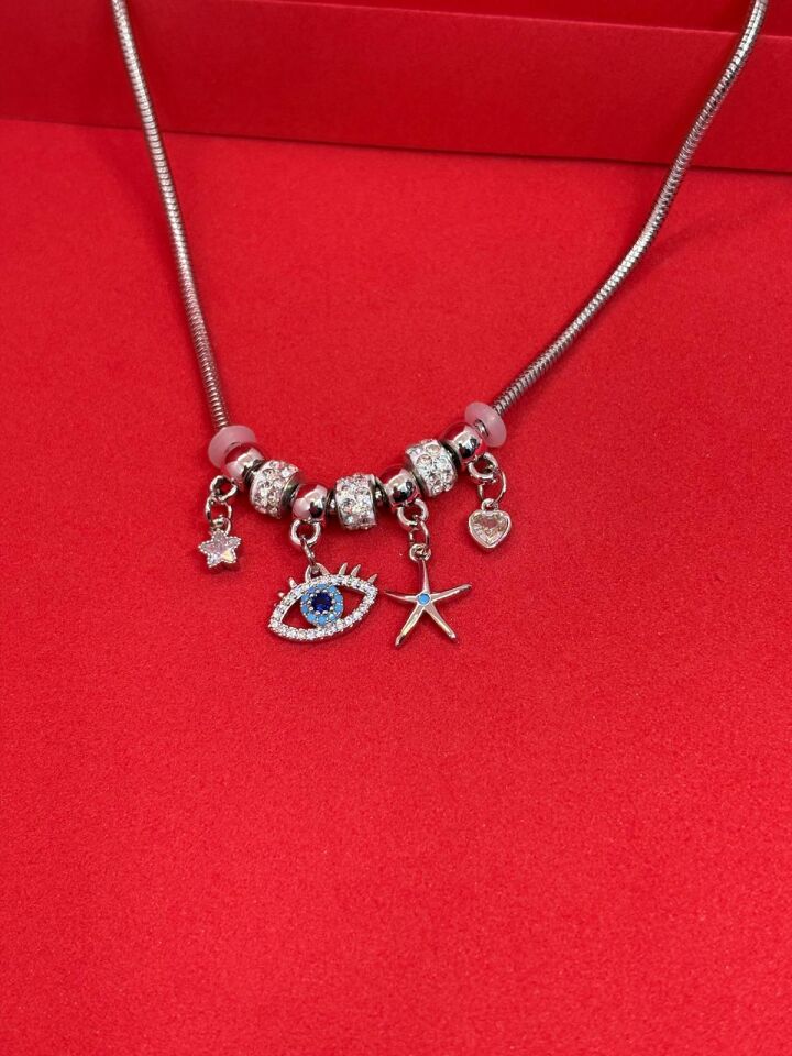 316L Çelik Gümüş Renk Nazar Kolye