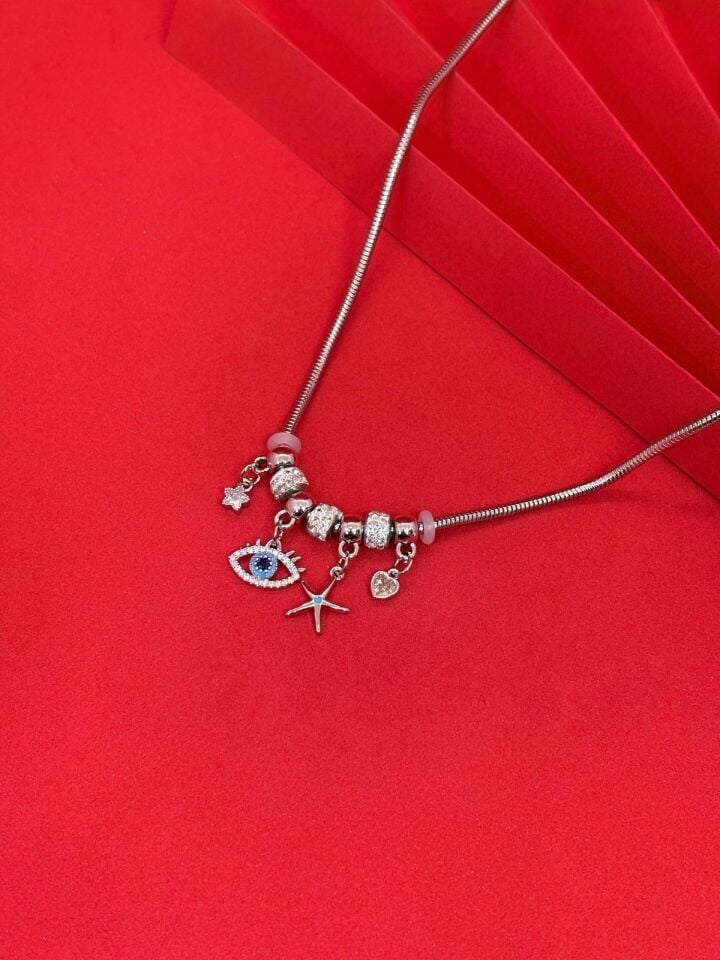 316L Çelik Gümüş Renk Nazar Kolye