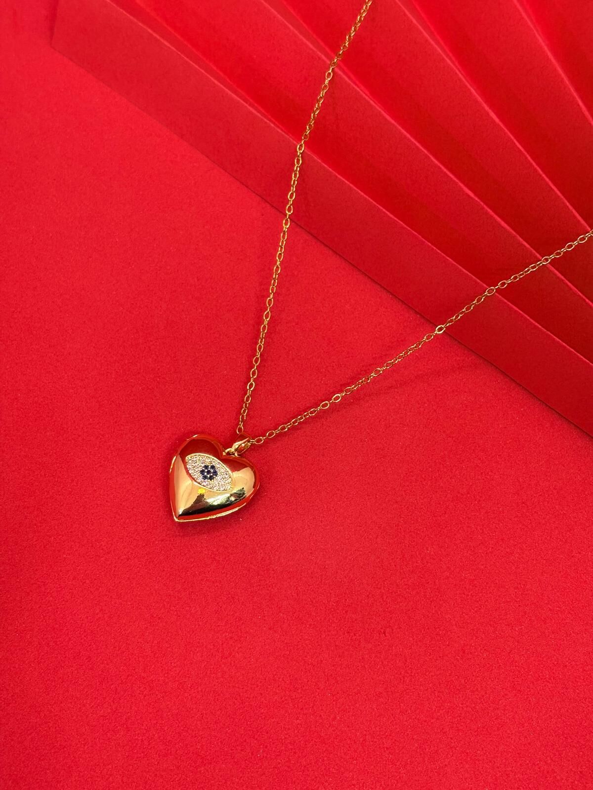 316L Çelik Gold Renk Çerçeveli Açılır Resimli Nazar Kolye