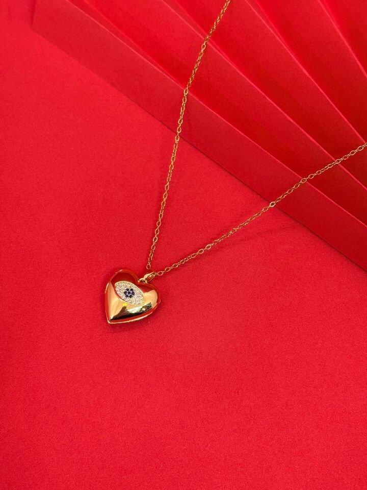 316L Çelik Gold Renk Çerçeveli Açılır Resimli Nazar Kolye