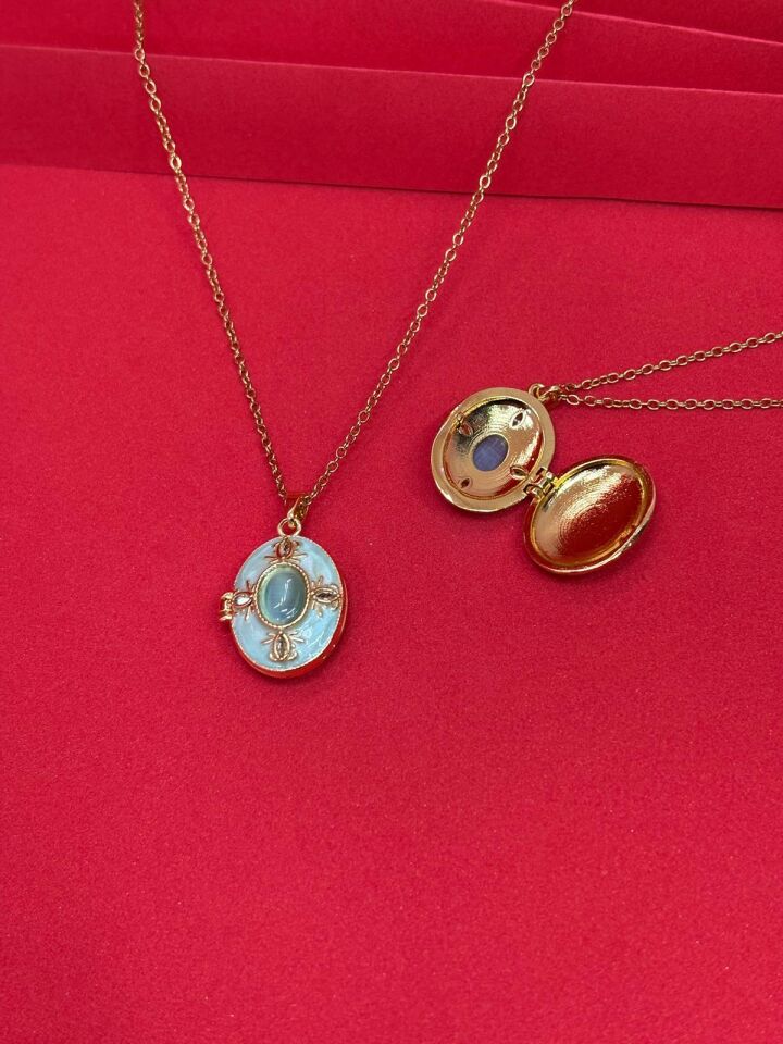 316L Çelik Gold Renk Alya Açılır Resimli Taşlı Kolye