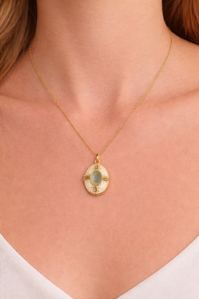 316L Çelik Gold Renk Alya Açılır Resimli Taşlı Kolye