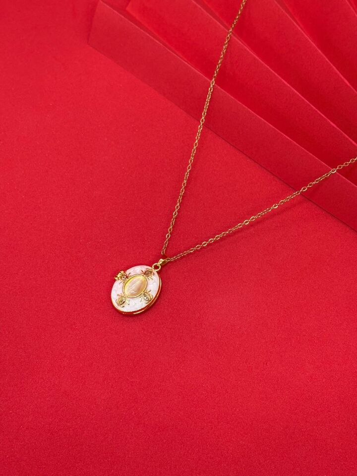 316L Çelik Gold Renk Alya Açılır Resimli Taşlı Kolye