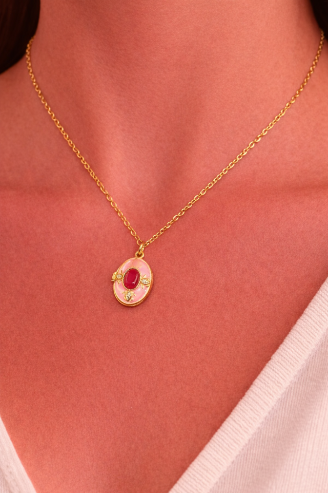 316L Çelik Gold Renk Alya Açılır Resimli Taşlı Kolye