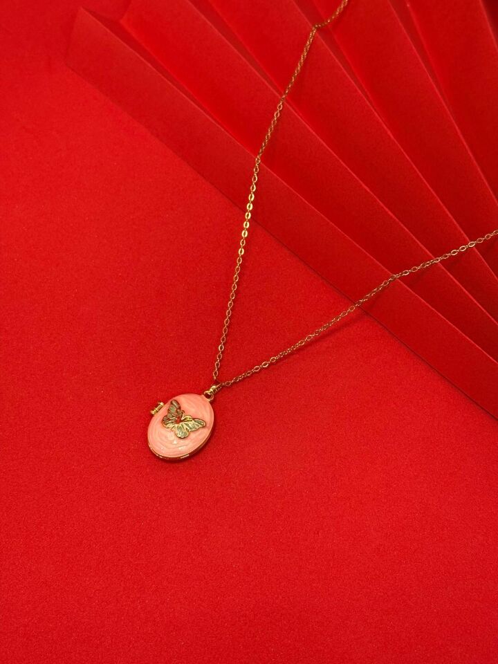 316L Çelik Gold Renk Alya Açılır Resimli Kelebek Kolye