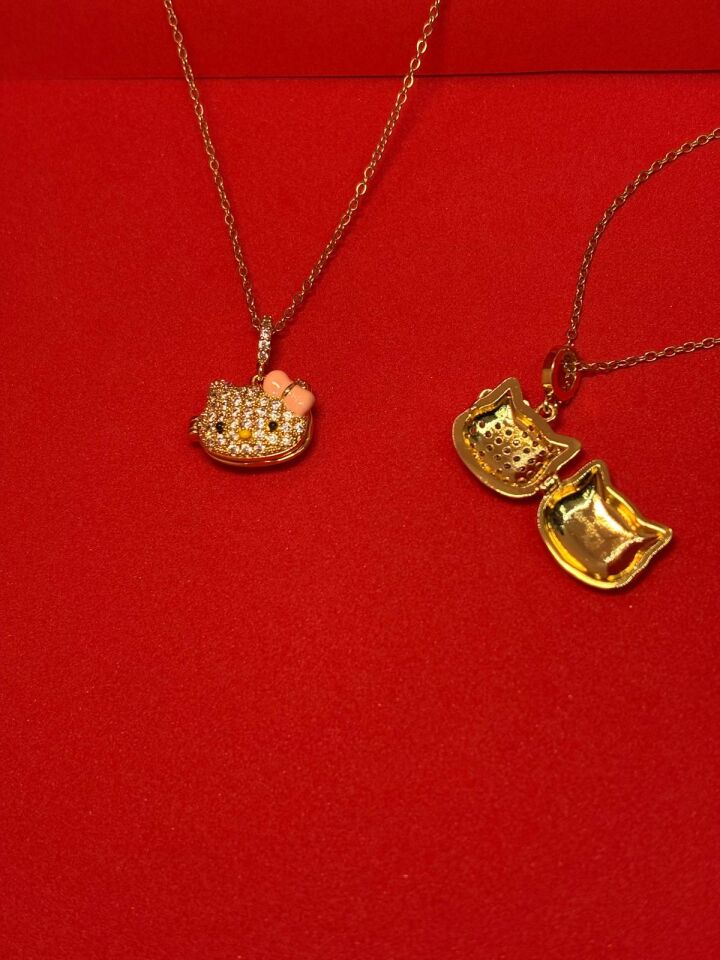 316L Çelik Gold Renk Alya Açılır Resimli Golden Kitty Kolye