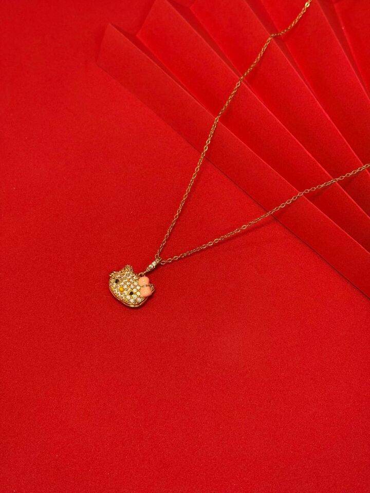 316L Çelik Gold Renk Alya Açılır Resimli Golden Kitty Kolye