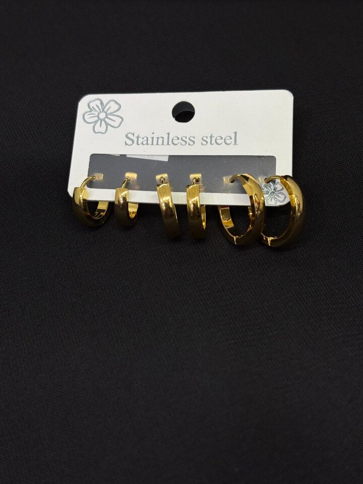 316L Çelik Gold Renk Altılı Set Küpe