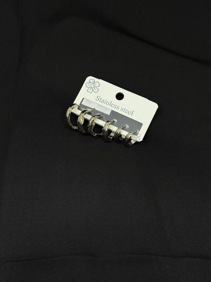 316L Çelik Gümüş Renk Altılı Set Küpe