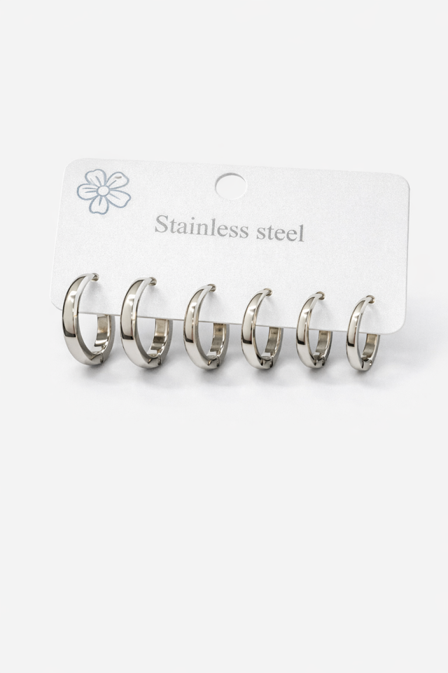 316L Çelik Gümüş Renk Altılı Set Küpe