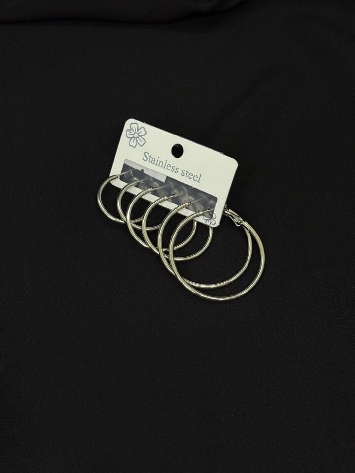 316L Çelik Gümüş Renk Altılı Set Küpe