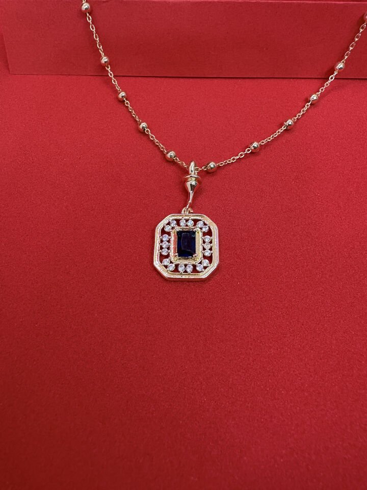 Lacivert Taşlı Gold Kolye