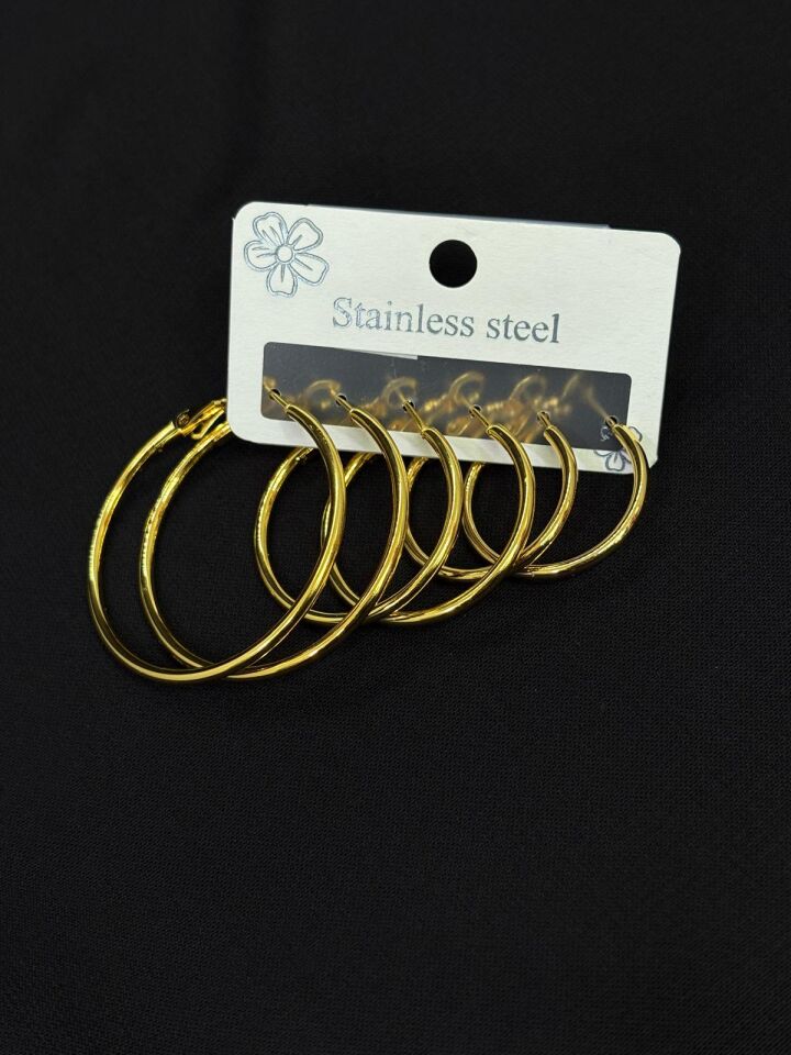 316L Çelik Gold Renk Altılı Set Küpe