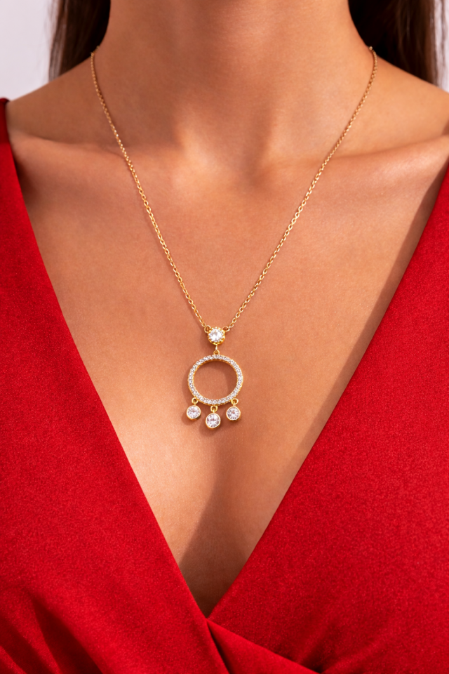 Taşlı Halka Gold Kolye