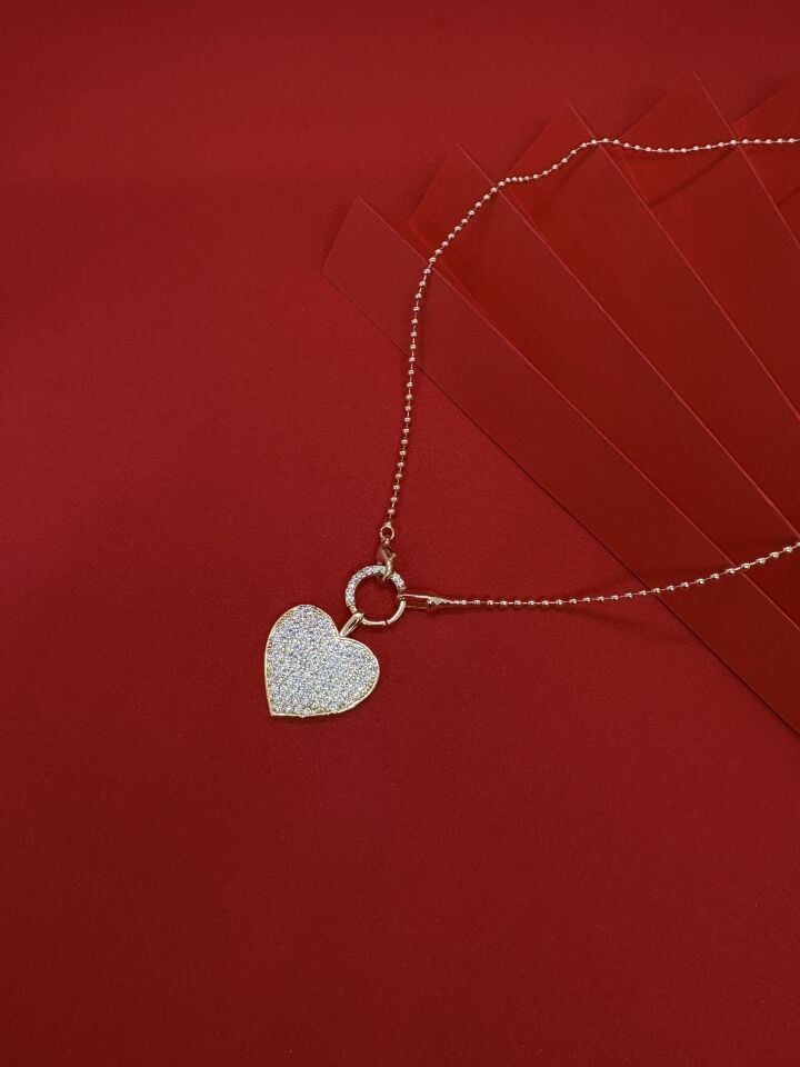 Taşlı Kalp Gold Kolye