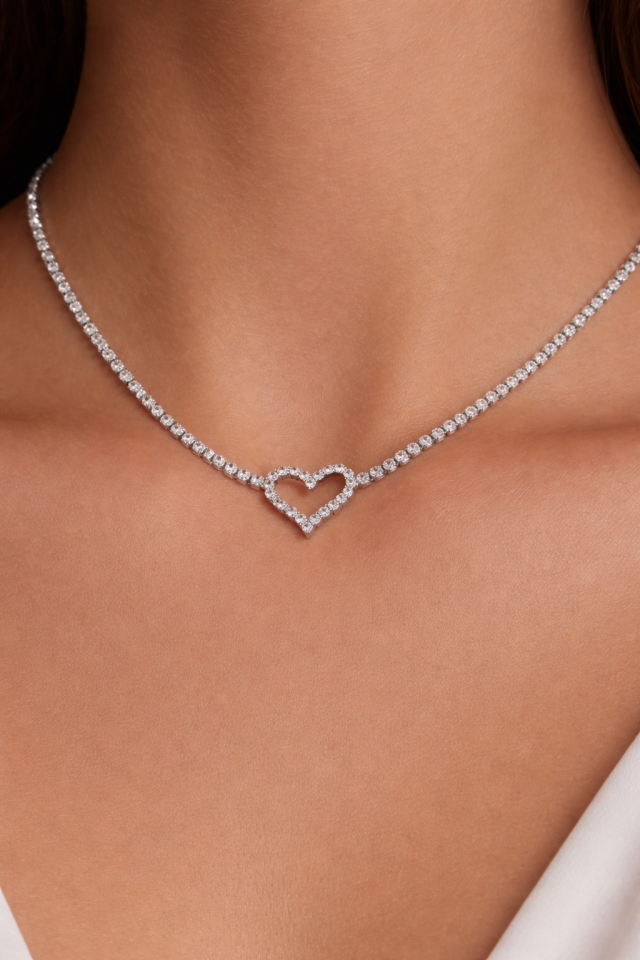 Kalp Su Yolu Gümüş Kolye