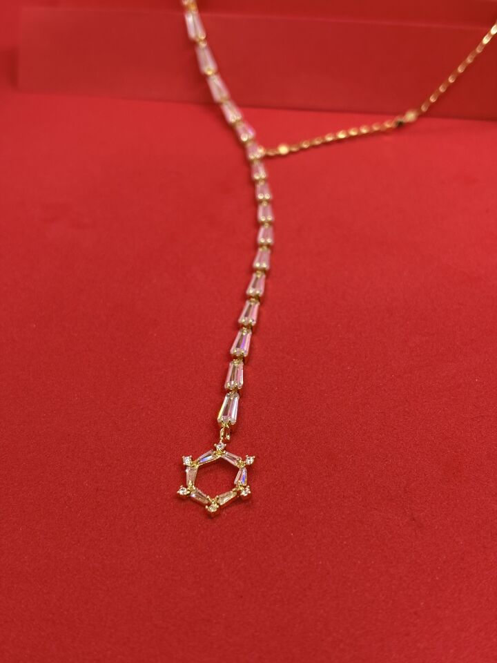 Zirkon Taşlı Gold Y Kolye