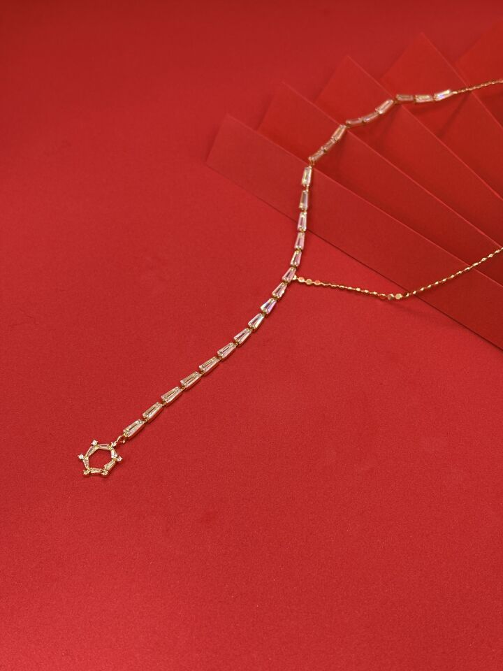 Zirkon Taşlı Gold Y Kolye