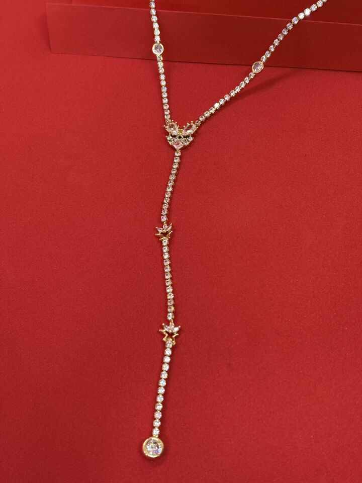 Zirkon Taşlı Gold Y Kolye