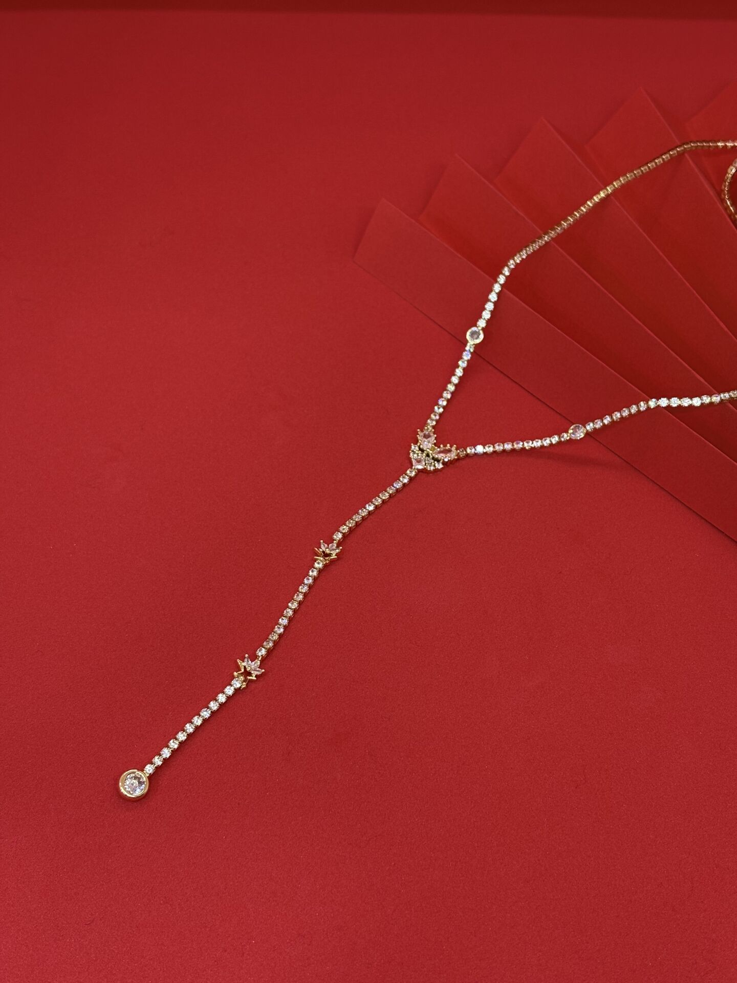 Zirkon Taşlı Gold Y Kolye