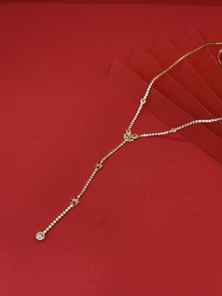 Zirkon Taşlı Gold Y Kolye