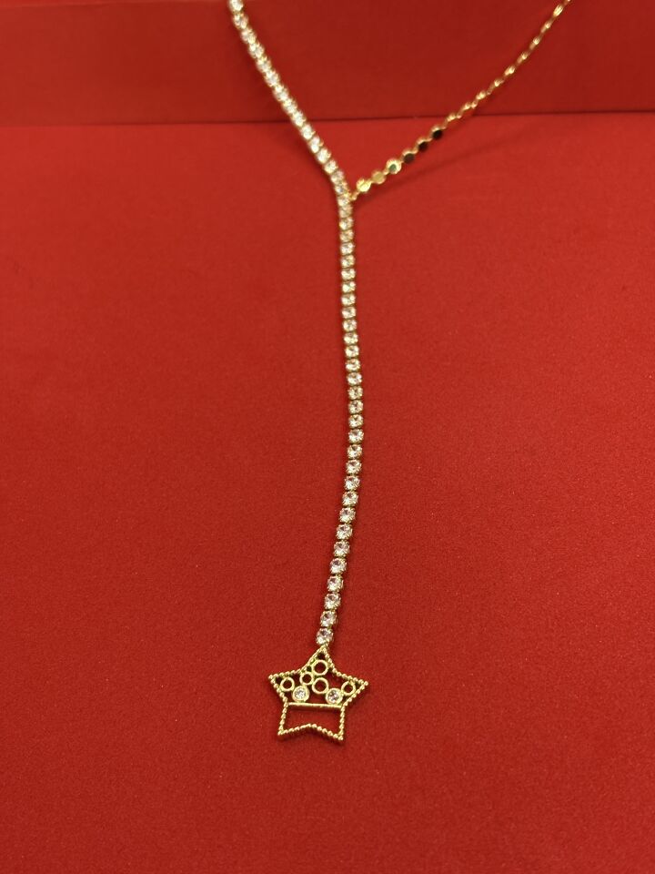 Zirkon Taşlı Gold Y Kolye