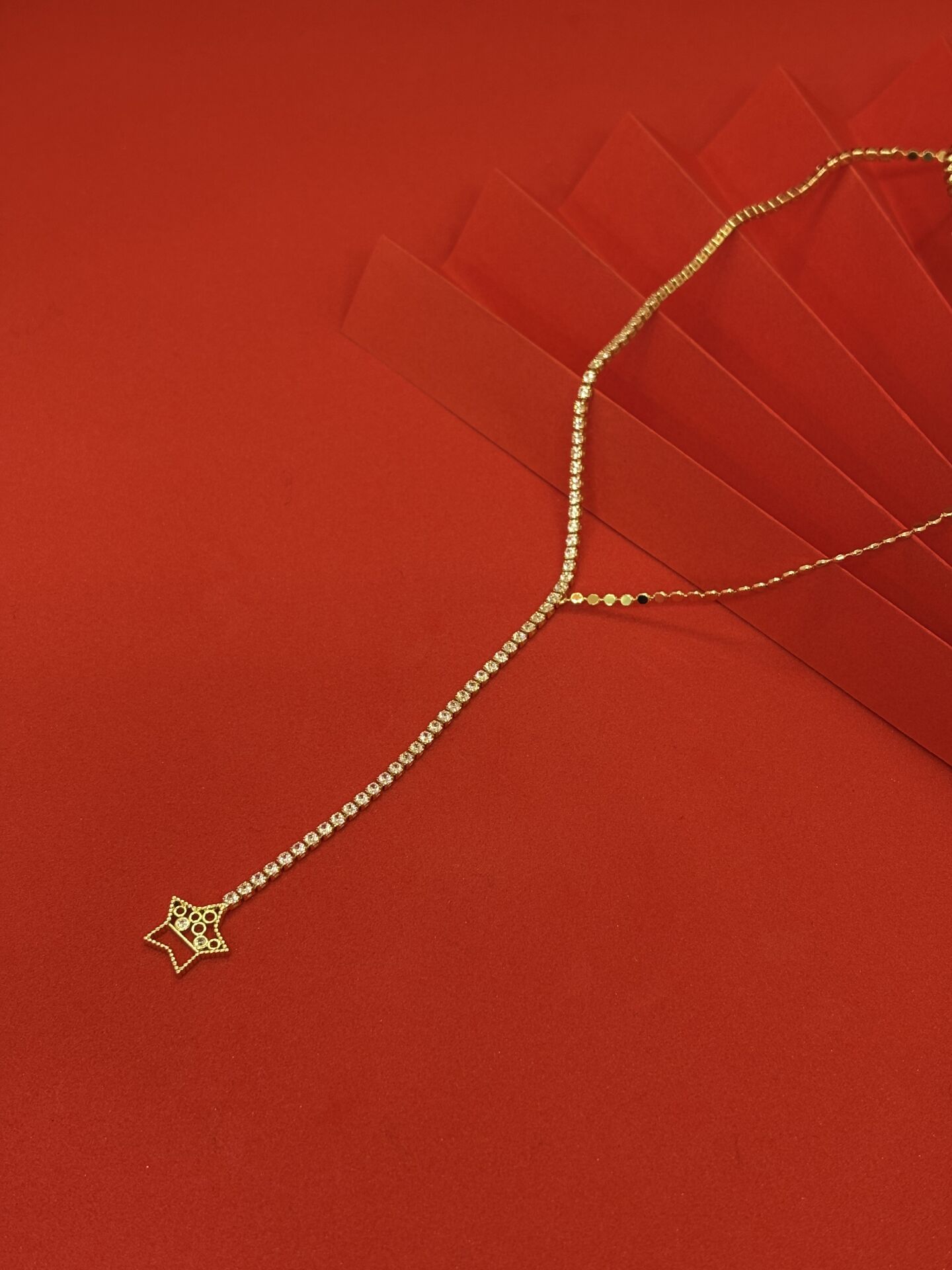 Zirkon Taşlı Gold Y Kolye