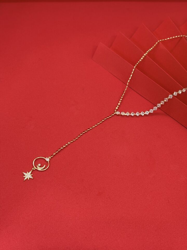 Zirkon Taşlı Gold Y Kolye