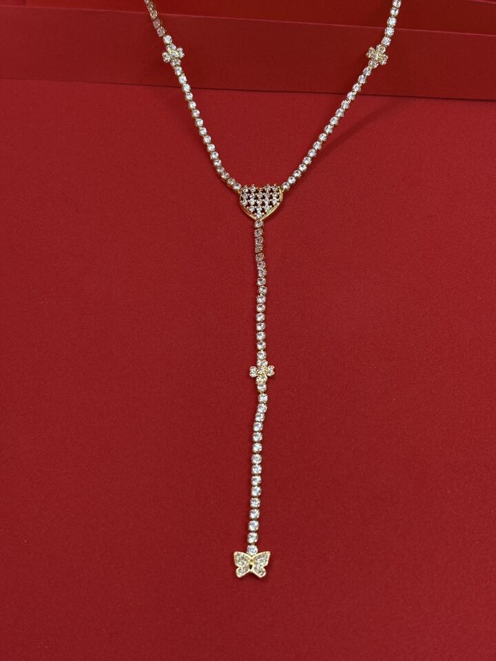 Zirkon Taşlı Gold Y Kolye