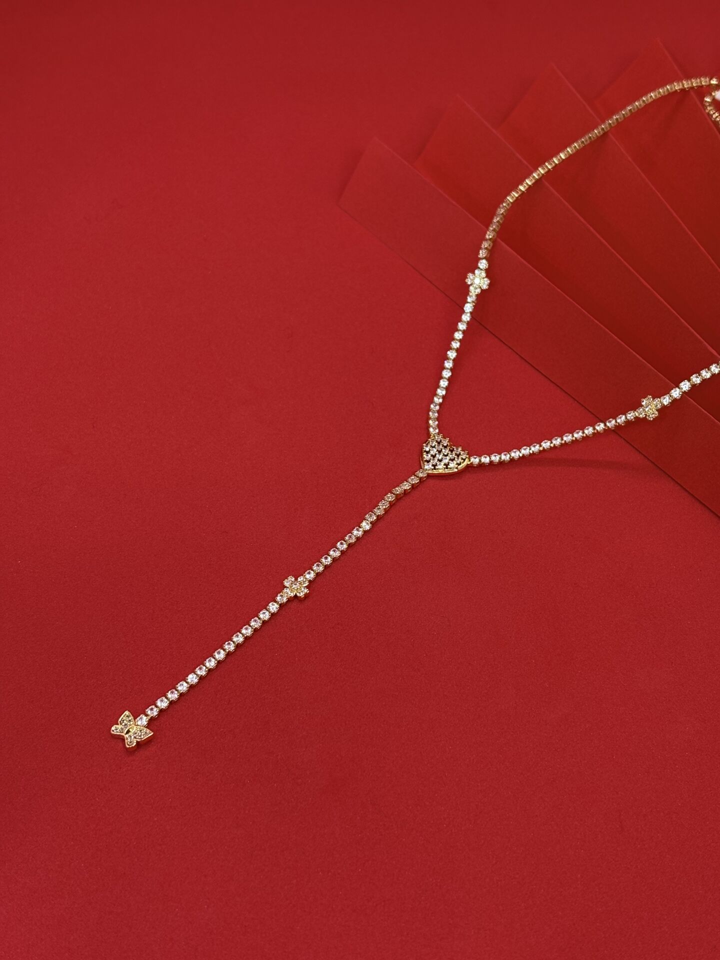 Zirkon Taşlı Gold Y Kolye