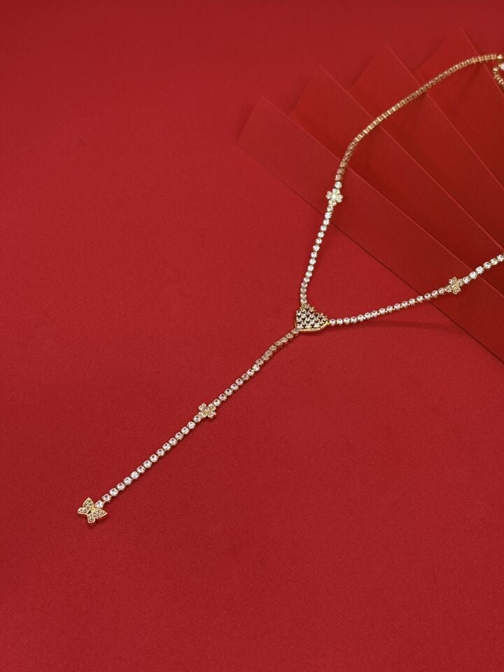 Zirkon Taşlı Gold Y Kolye