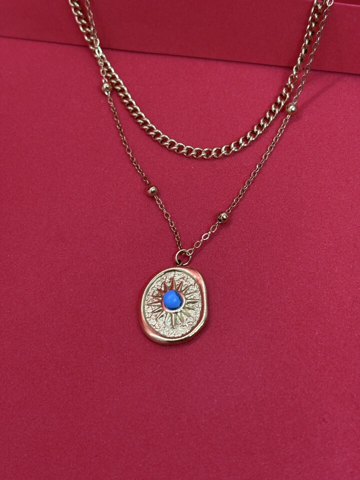 Mavi Taşlı Güneş Kolye