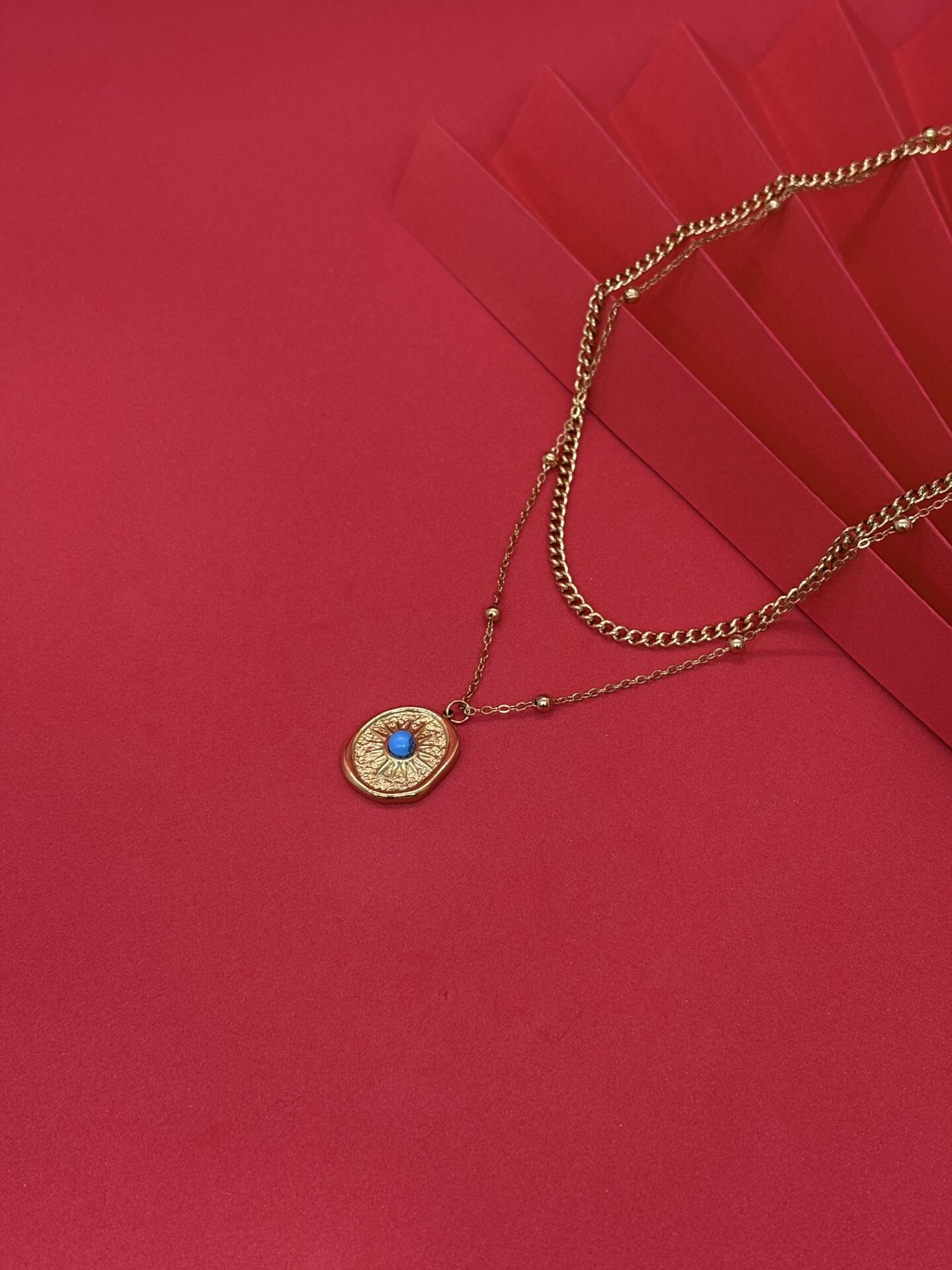 Mavi Taşlı Güneş Kolye