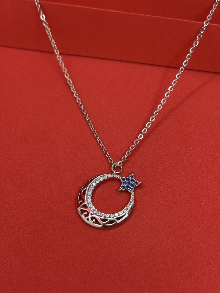 Taşlı Ay Yıldız Kolye