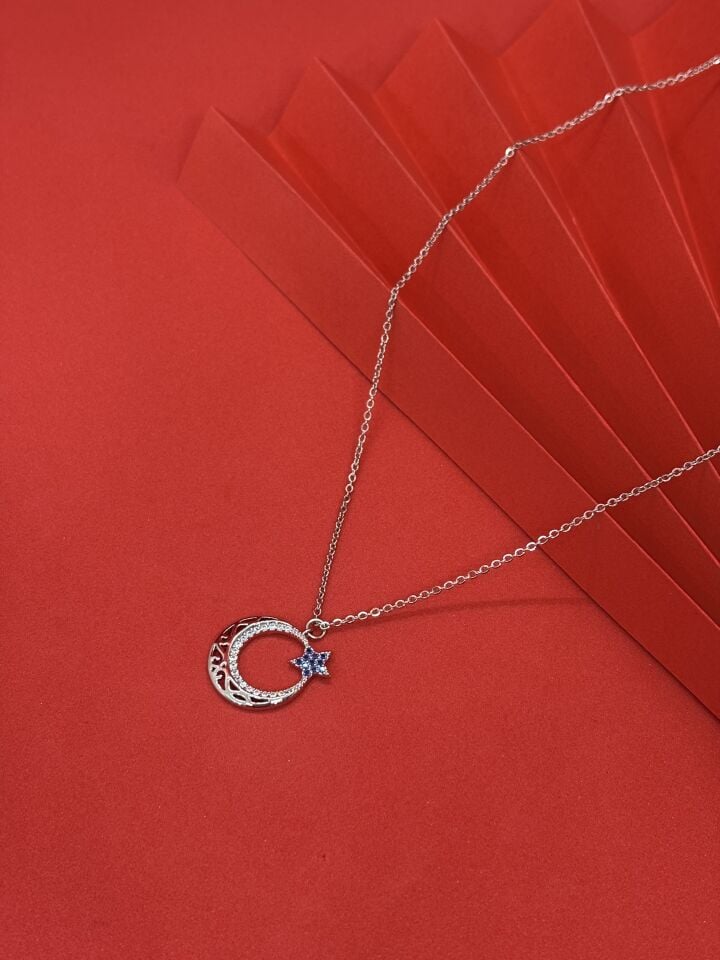 Taşlı Ay Yıldız Kolye