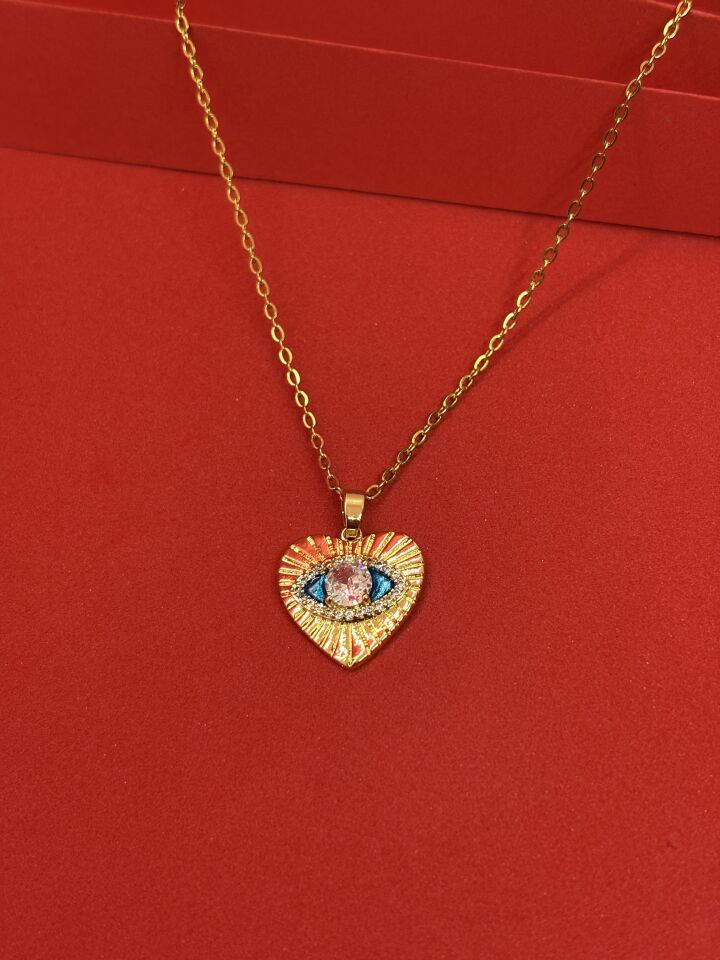 Taşlı Kalp Gözü Kolye