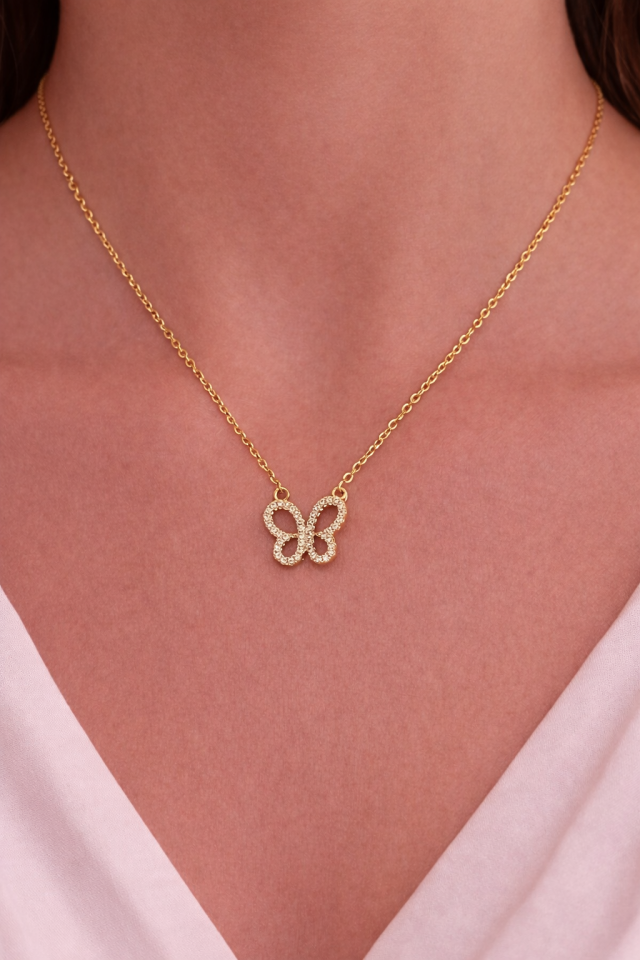 Zirkon Taşlı Kelebek Kolye