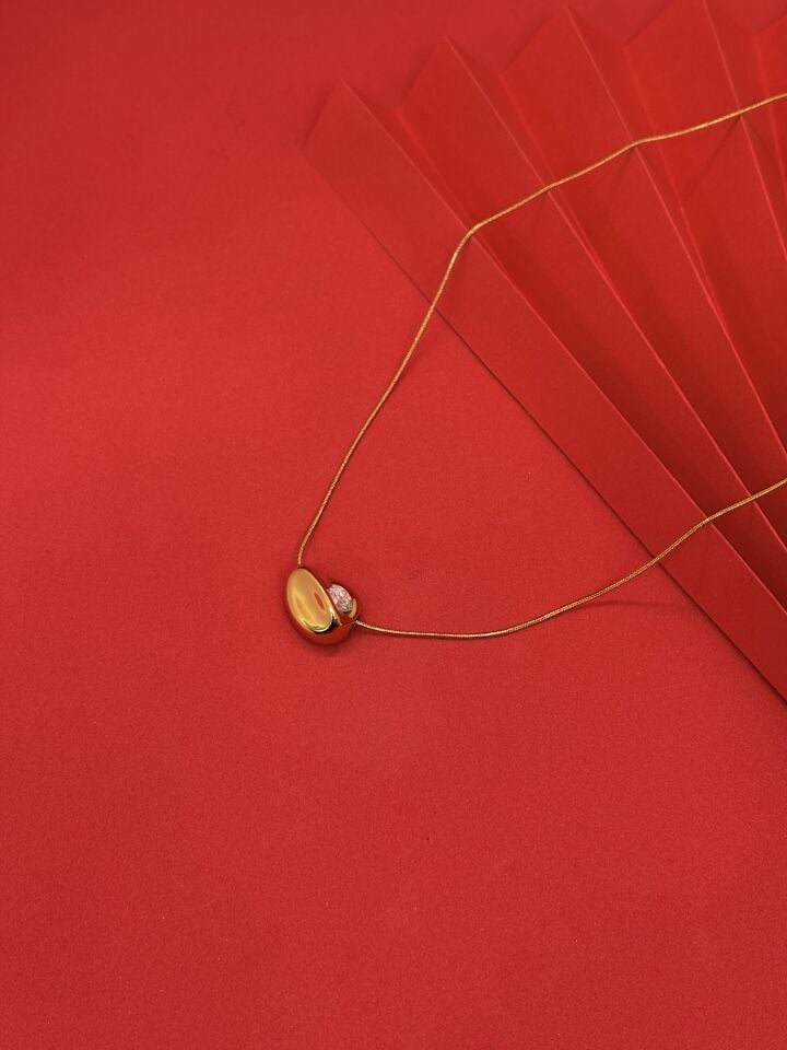 Minimal Taşlı Oval Kolye