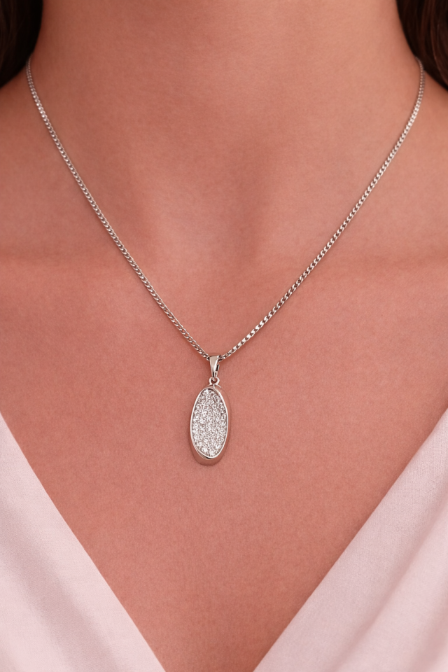 Zirkon Taşlı Damla Kolye