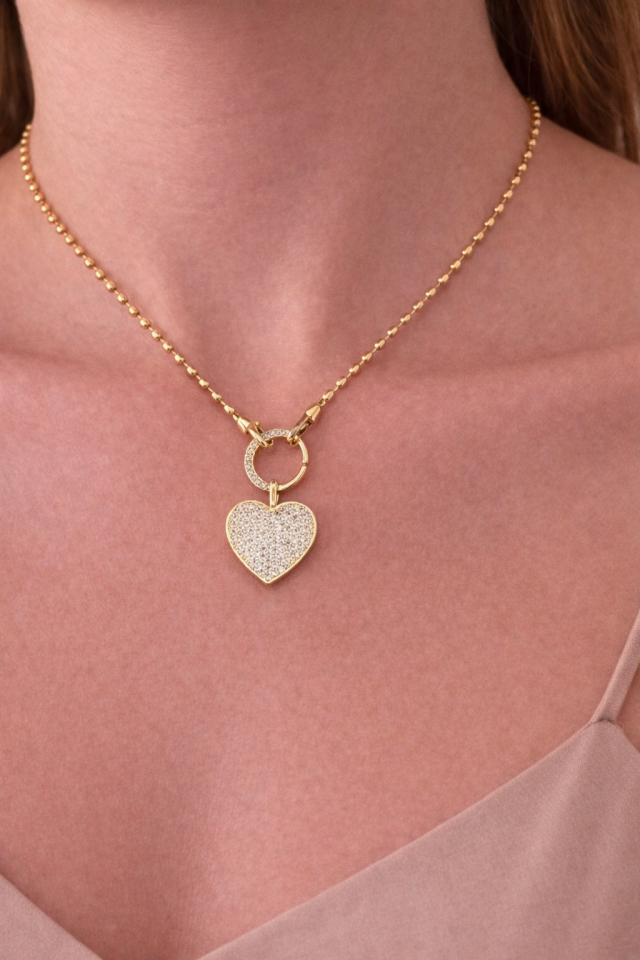 Zirkon Taşlı Kalp Kolye