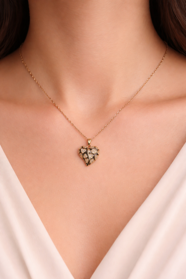 Zirkon Taşlı Kalp Kolye