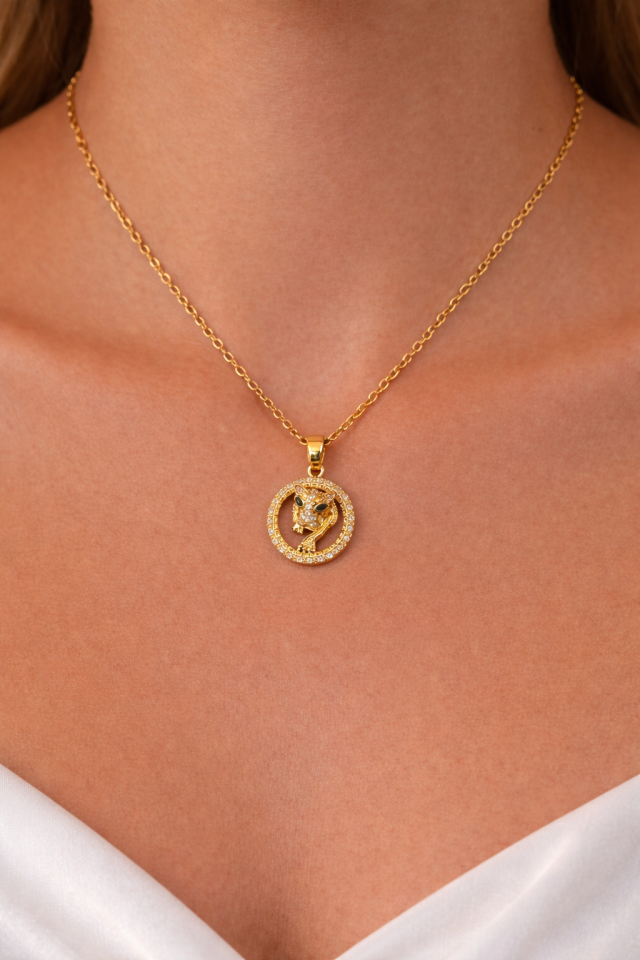 Zirkon Taşlı Kaplan Kolye